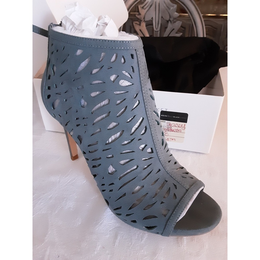 White House Black Market Shootie Stacey Laser Cut Gray Peep Toe Heels Sz 8 - Picture 3 of 16